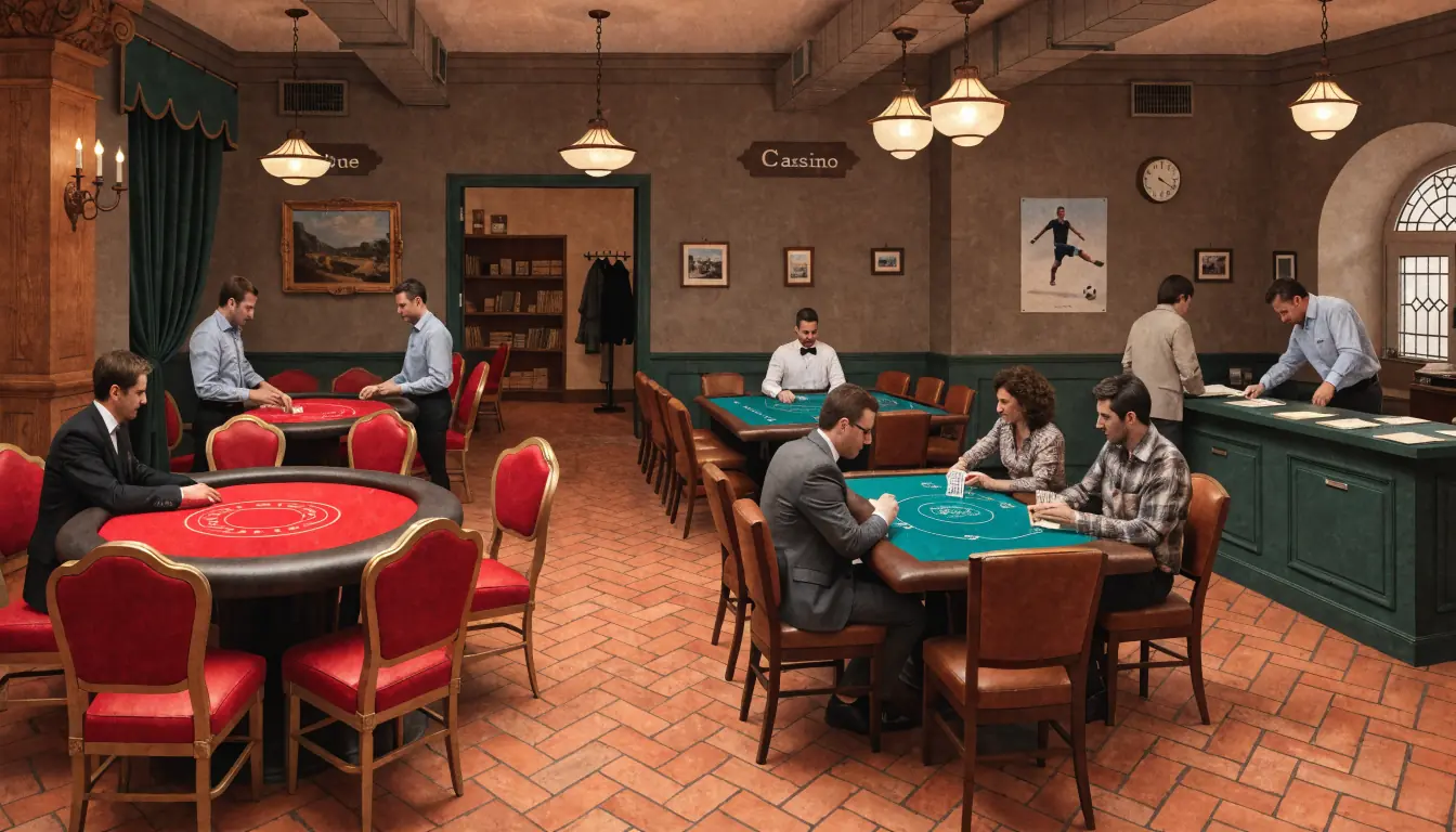 Sala de juegos española con secciones de casino, póquer y apuestas deportivas.